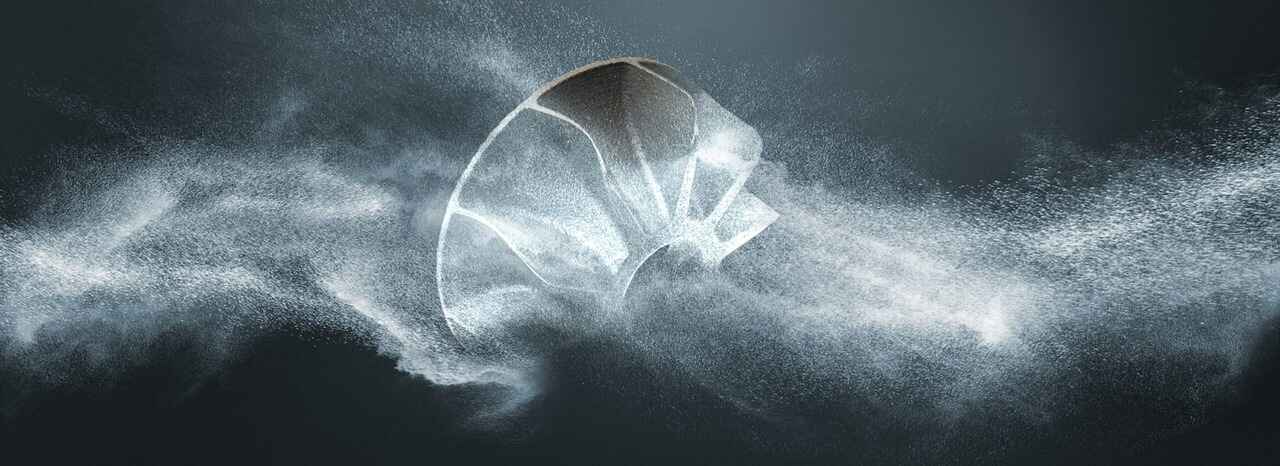 Particles flowing through fan