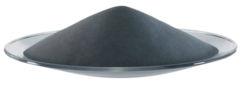 Dark powder in a clear dish